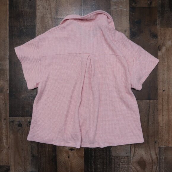 Pink Lily Large 2 Piece Pink Waffle Knit Button Up Top w/ Shorts Coordinate Set - Picture 4 of 8